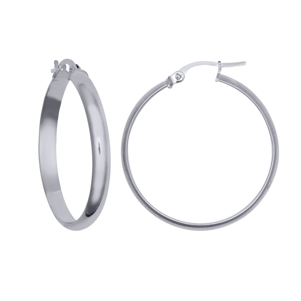 925 Silver  Wedding Band Style Hoop Earrings 25mm - AER135C