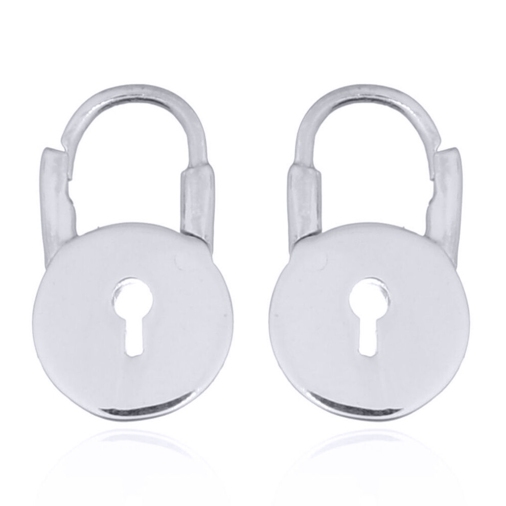 Jewelco London Rhodium Silver Round Love Padlock Drop Earrings - AER139