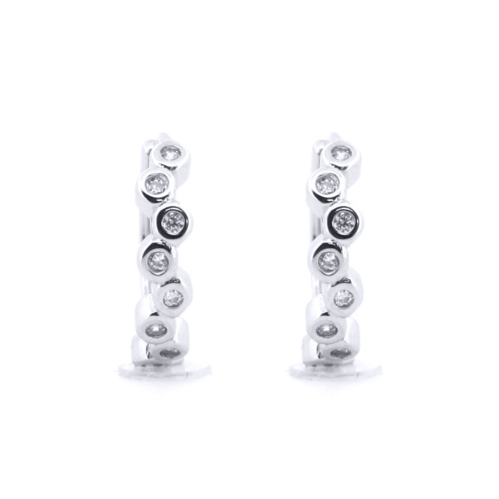 Jewelco London Rhodium Silver Round CZ Bubble Bezel Zig Zag Wavy Eternity Hoop Earrings - AER154