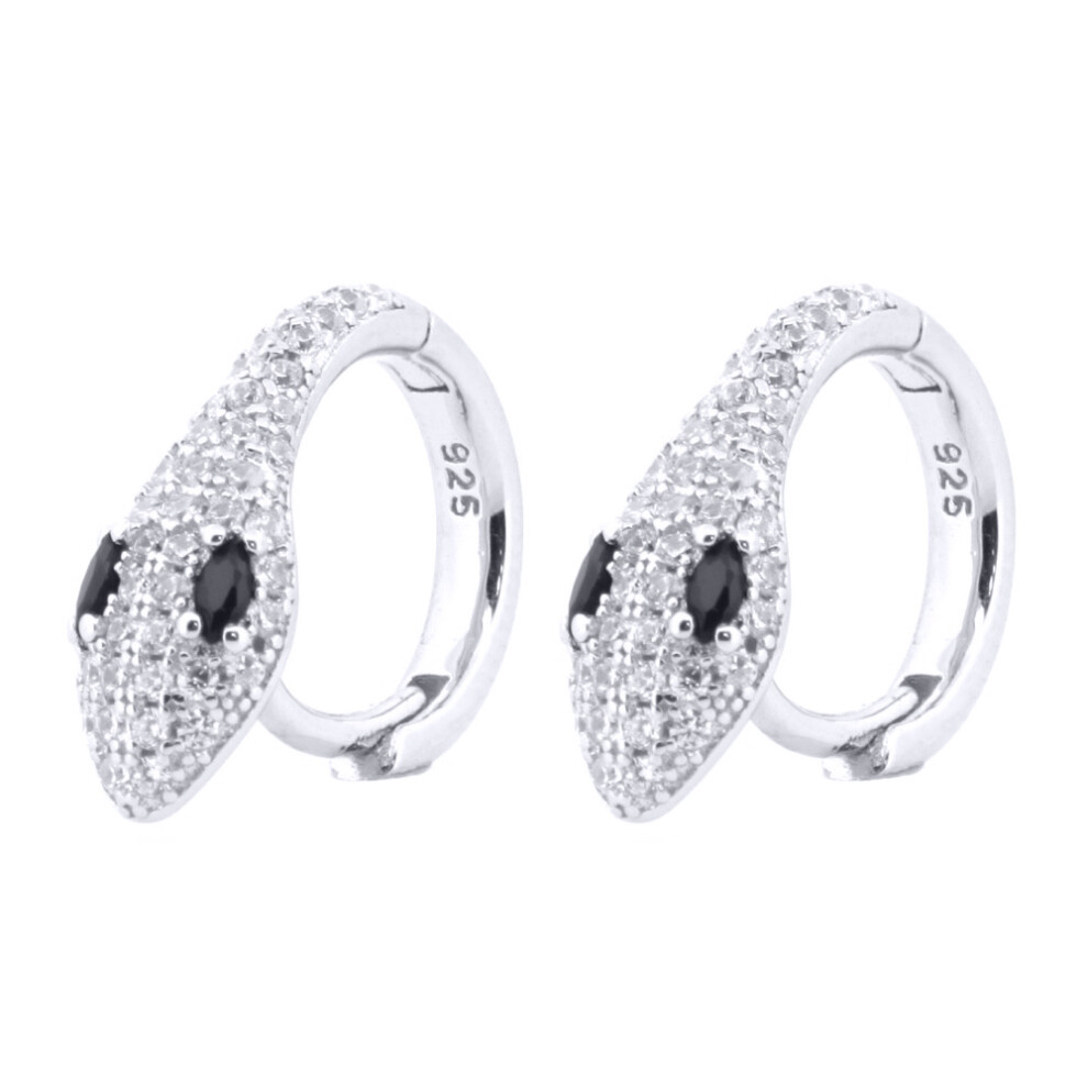 925 Silver  Rhodium Plated CZ Set Snake Earrings - AER155