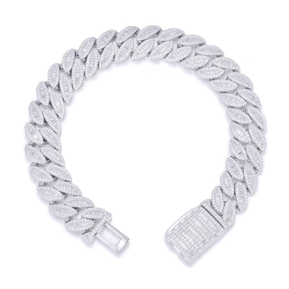 Silver  Baguette CZ Cuban Curb 14mm Chain Bracelet 2½oz - ABB202-9