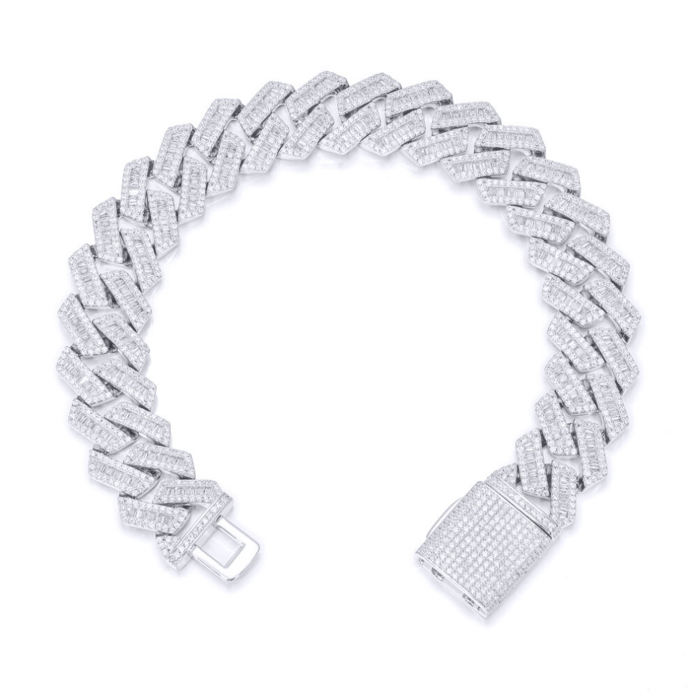 Silver  Baguette CZ Square Curb 16mm Chain Bracelet 2oz - ABB204-9