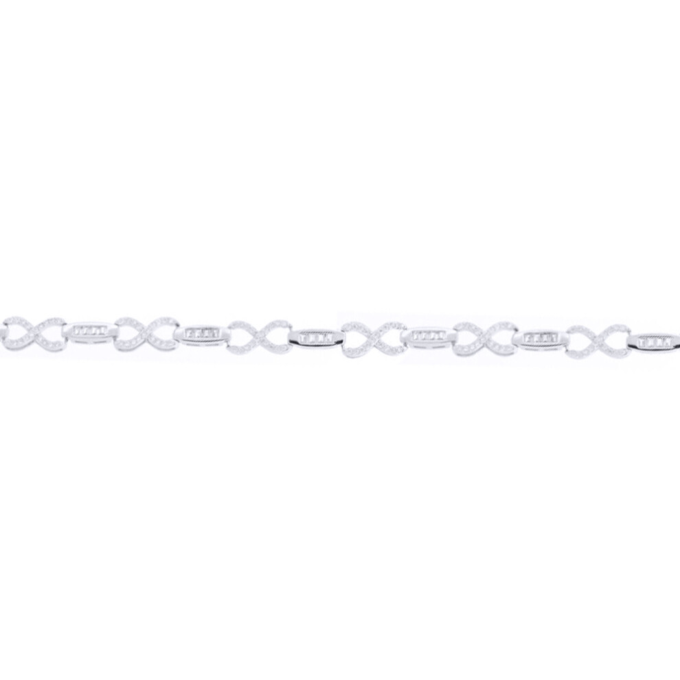 Silver  White Baguette CZ Boats n Crosses Kisses Tennis Bracelet - ABB220