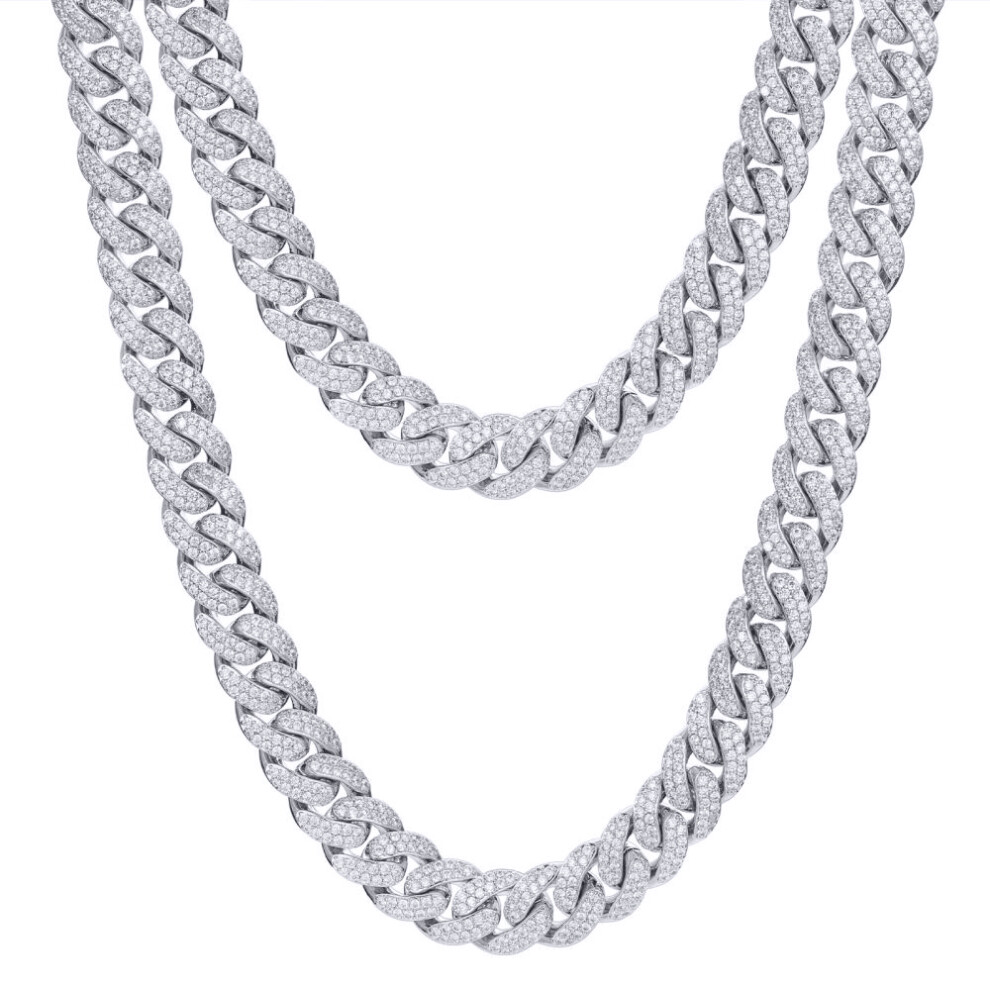 (24) Jewelco London 925 Silver CZ Set Cuban Chain 14.0mm - ABB200