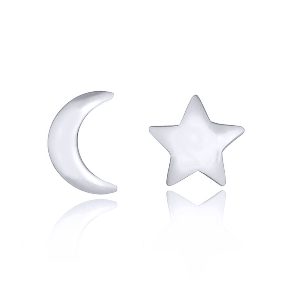 925 Silver  Moon & Star Stud Earrings - AES161