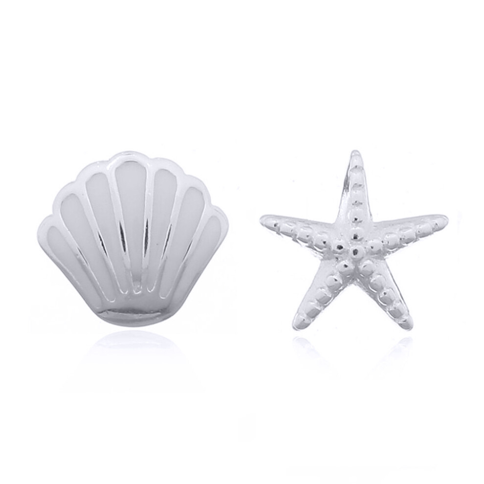 Jewelco London Rhodium Silver Scallop Shell Starfish Stud Earrings - AES162