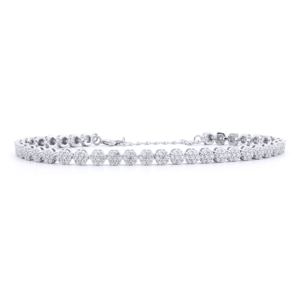 Silver  Round CZ Daisy Cluster Tennis Bracelet - ABB219