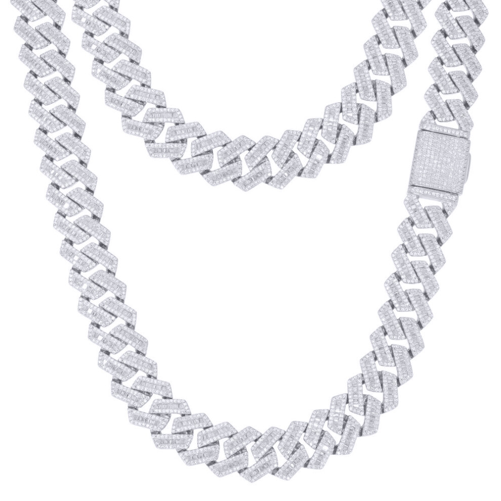 (24) Jewelco London 925 Silver Baguette CZ Set Cuban Chain 12.0mm - ABB204