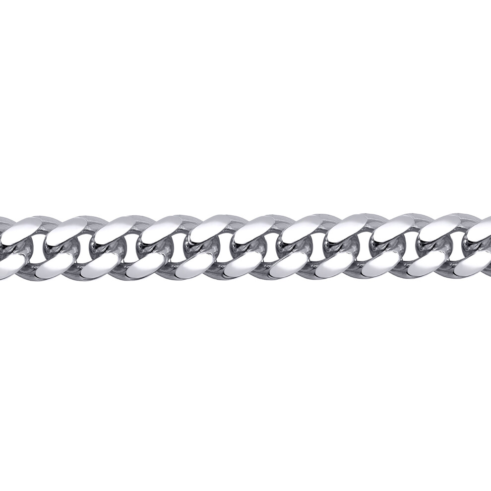 Jewelco London Men's Rhodium Plated Sterling Silver Domed Curb Cuban 7.5mm Chain Bracelet, 9 inch 23cm - ACN021D-9
