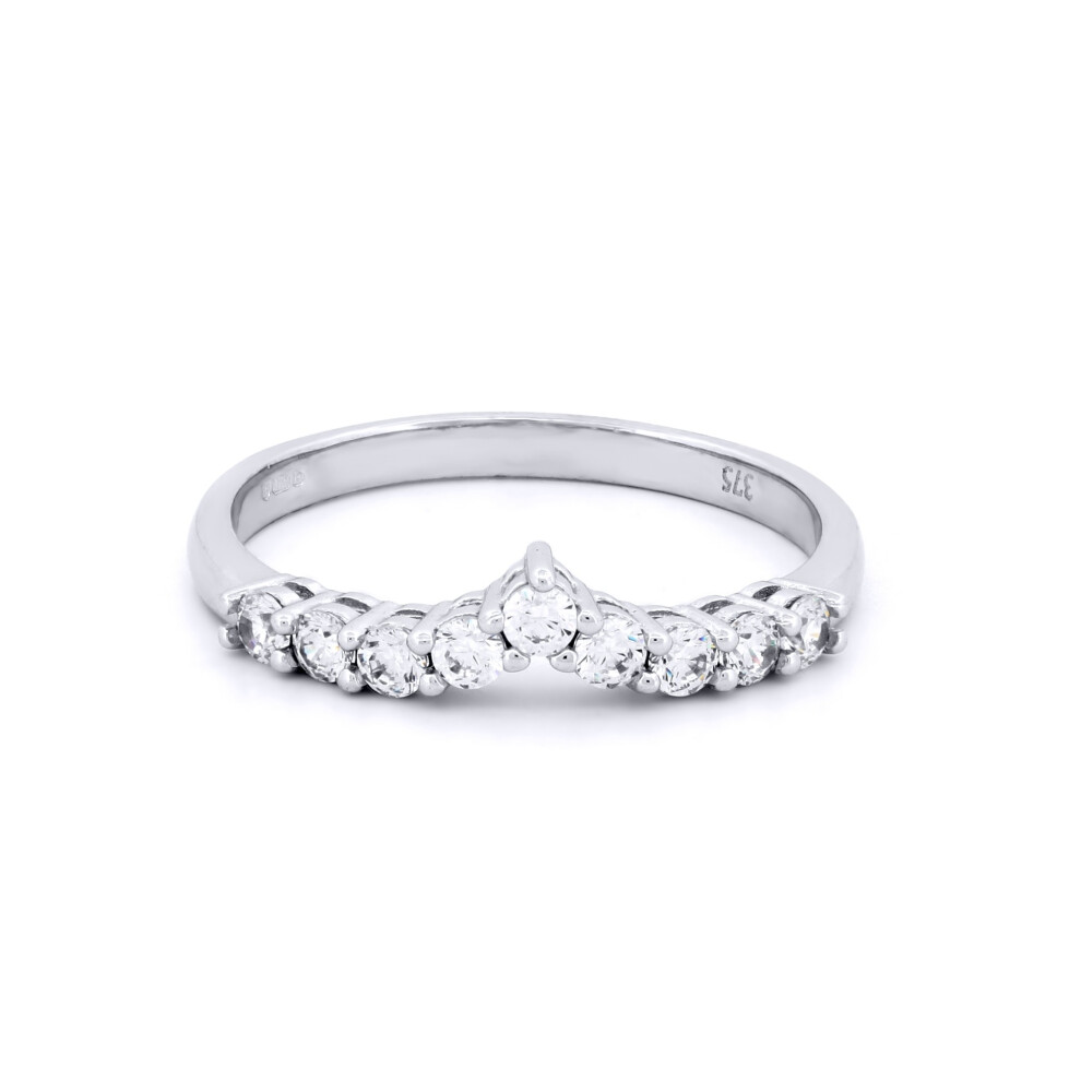 (O) Jewelco London Ladies Solid 9ct White Gold White Round Brilliant Cubic Zirconia Wishbone Eternity Ring