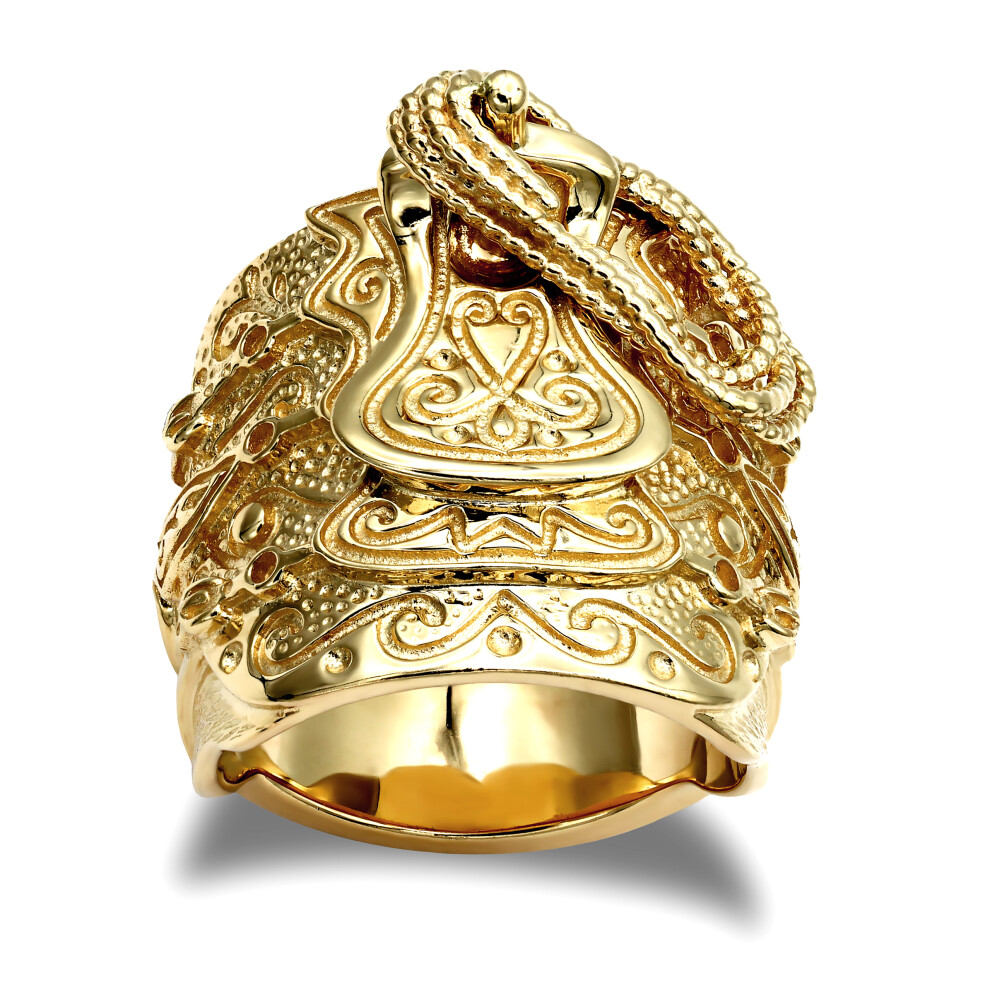 (U) Jewelco London Men's Solid 9ct Yellow Gold Horse Saddle Rope Ring - JRN054