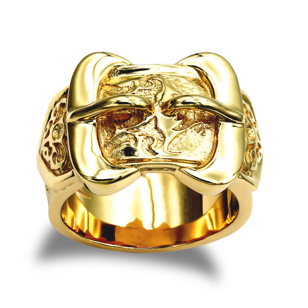 (V) Jewelco London Men's Solid 9ct Yellow Gold Double Buckle Ring - JRN026