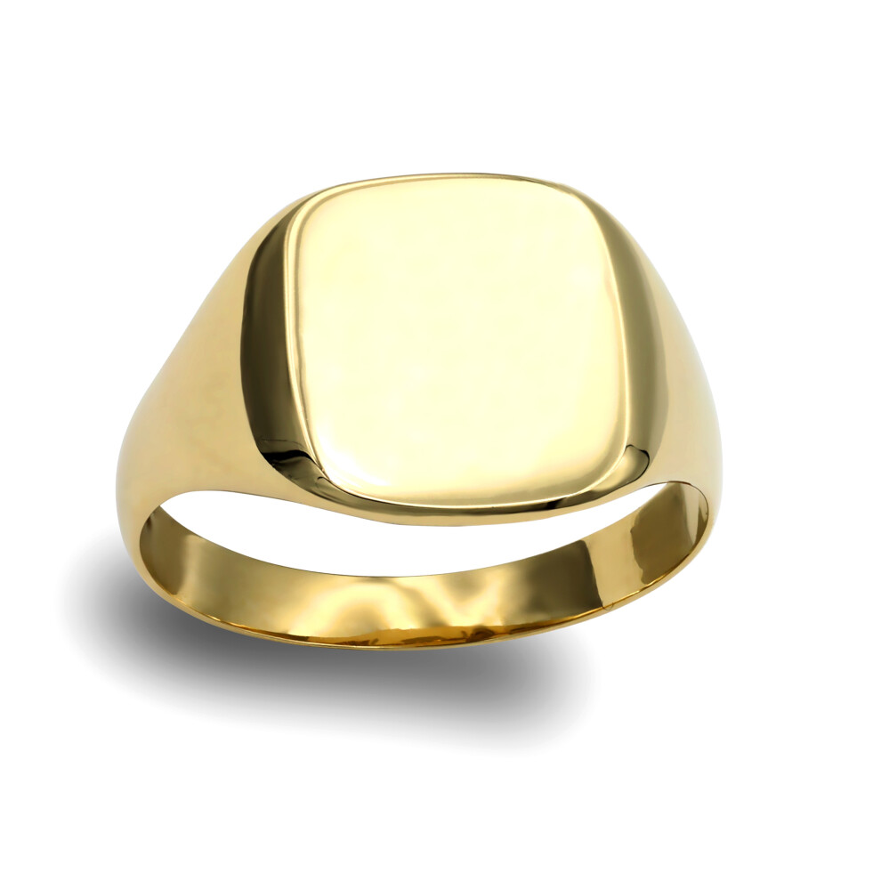 (L) Jewelco London Men's Solid 9ct Yellow Gold Square Cushion Signet Ring