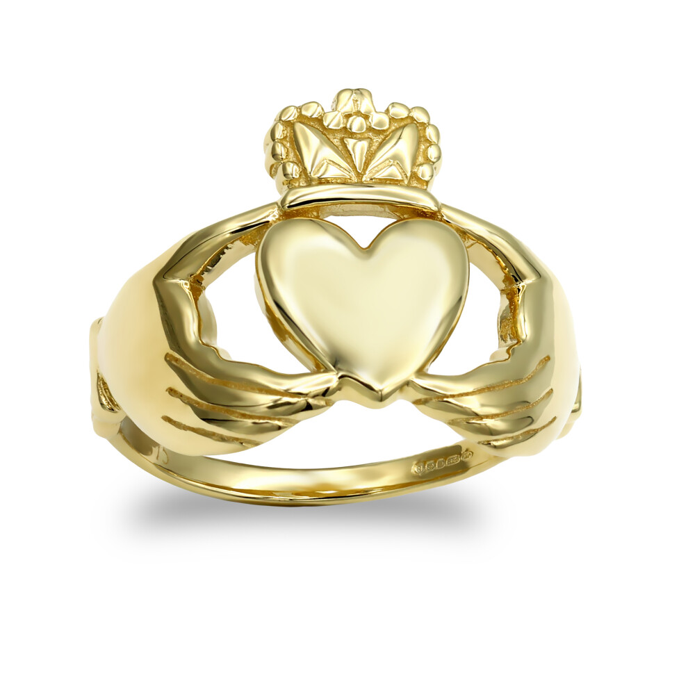 (M) Jewelco London Men's Solid 9ct Yellow Gold Claddagh (Chladaigh) Ring