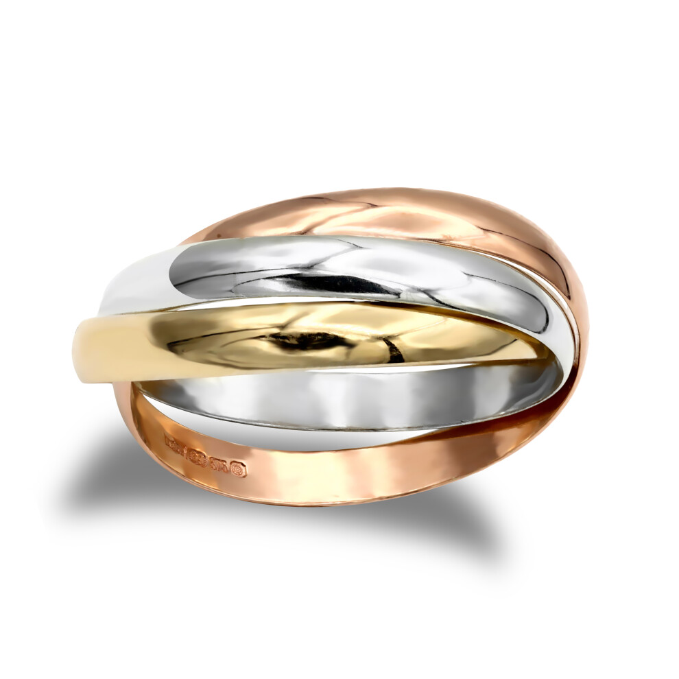(K) Jewelco London Unisex Solid 9ct Yellow White and Rose Gold Interlocked 3mm Russian Wedding Ring