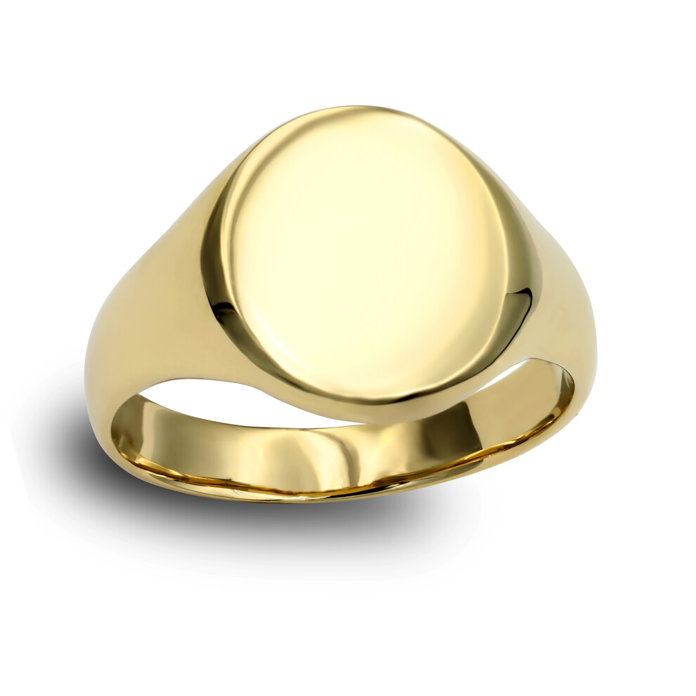 (Q) Jewelco London Men's Solid 9ct Yellow Gold Oval Signet Ring