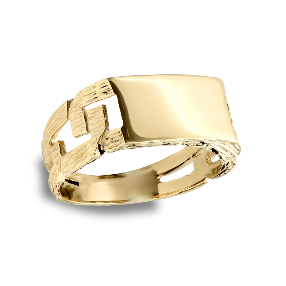 (Y) Jewelco London Men's Solid 9ct Yellow Gold Curb Link Rectangular Signet Ring