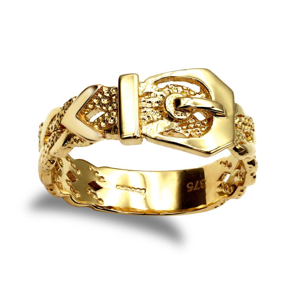 (L) Jewelco London Men's Solid 9ct Yellow Gold Single Buckle Ring