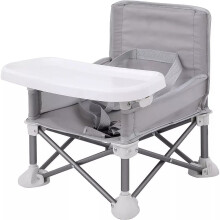 (Grey) Baby Travel Booster Seat with Tray Toddler Portable Folding Chair Indoor/Outdoor