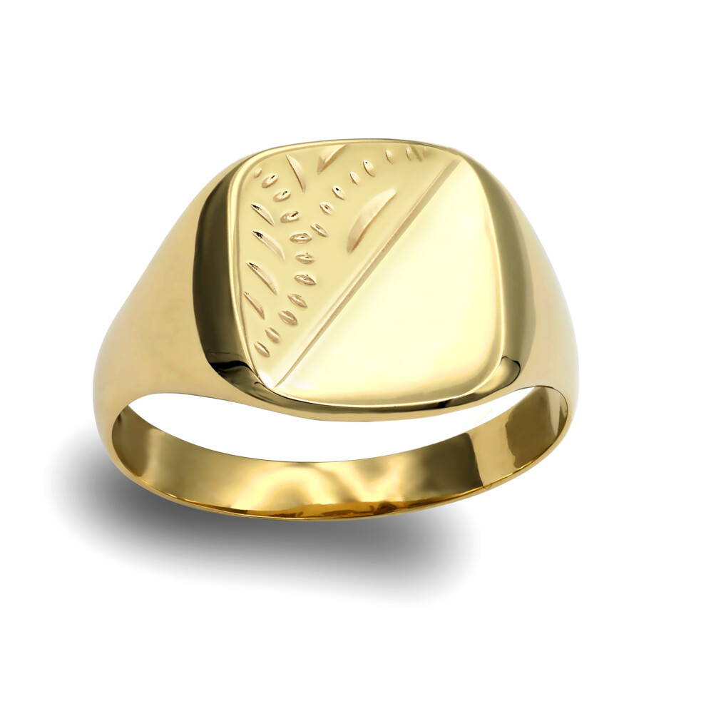 (Y) Jewelco London Men's Solid 9ct Yellow Gold Diamond Cut Square Cushion Signet Ring - JRN137
