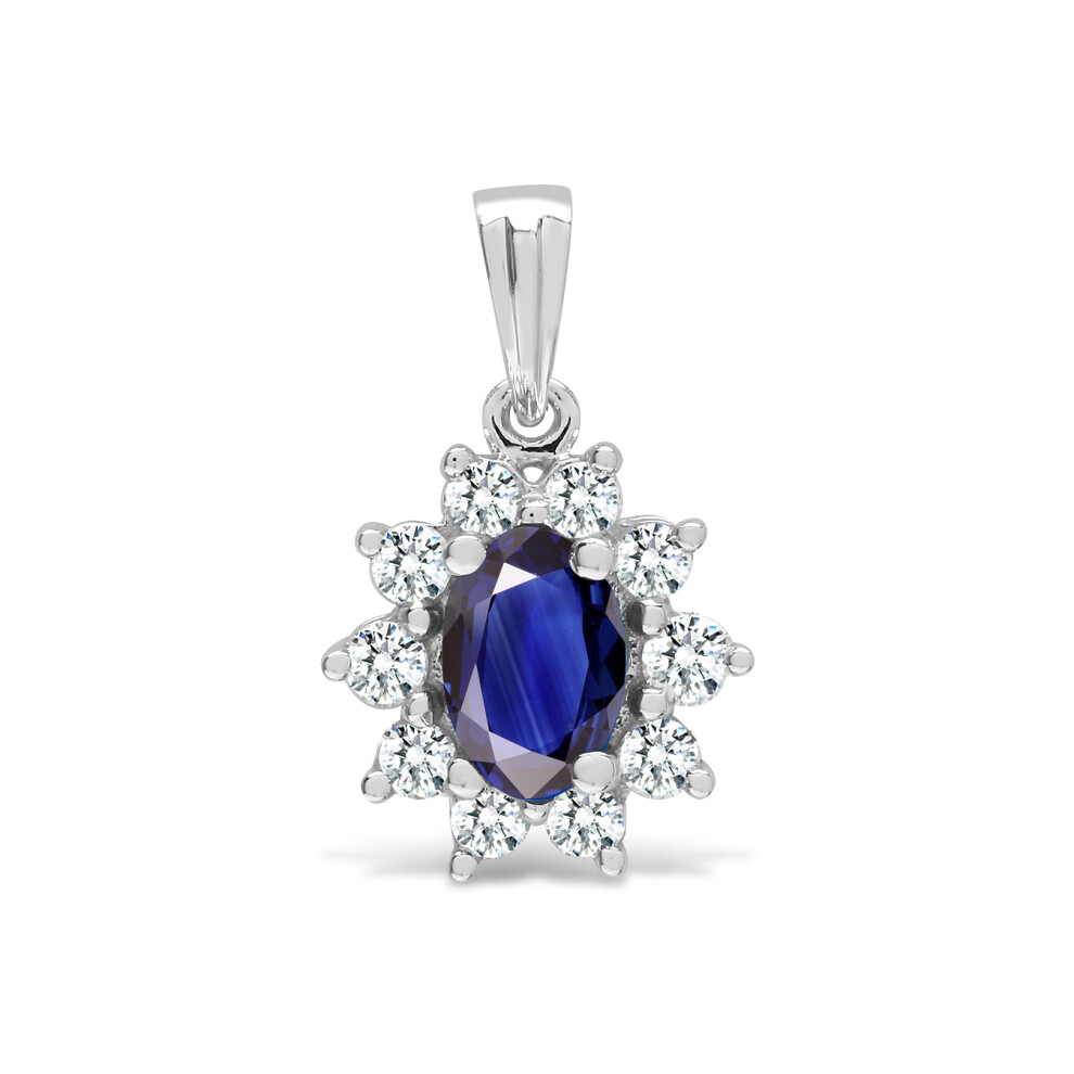 Jewelco London 18ct White Gold H I1 0.26ct Diamond and Oval Blue 0.6ct Sapphire Royal Cluster Cluster Pendant - 18P094