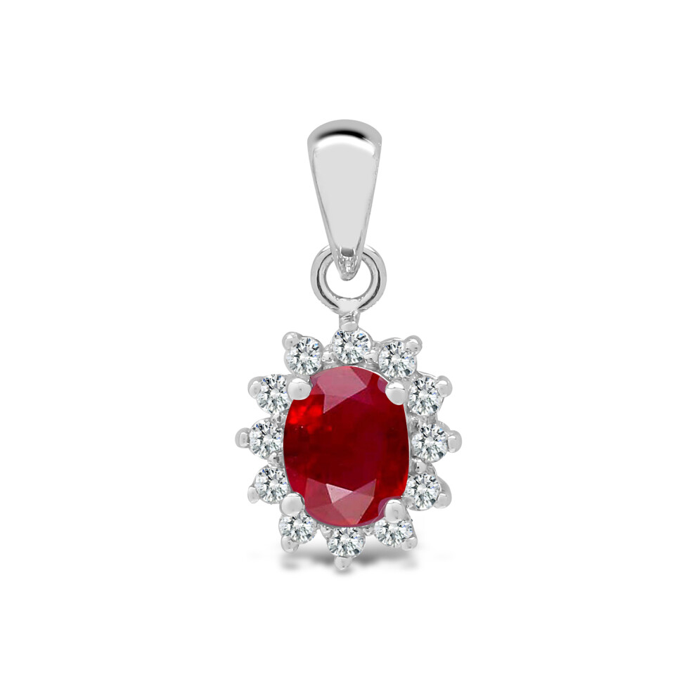 Jewelco London 18ct White Gold Cluster Set G SI 0.09ct Diamond and Oval Red 0.57ct Ruby Royal Cluster Cluster Pendant - 18P119