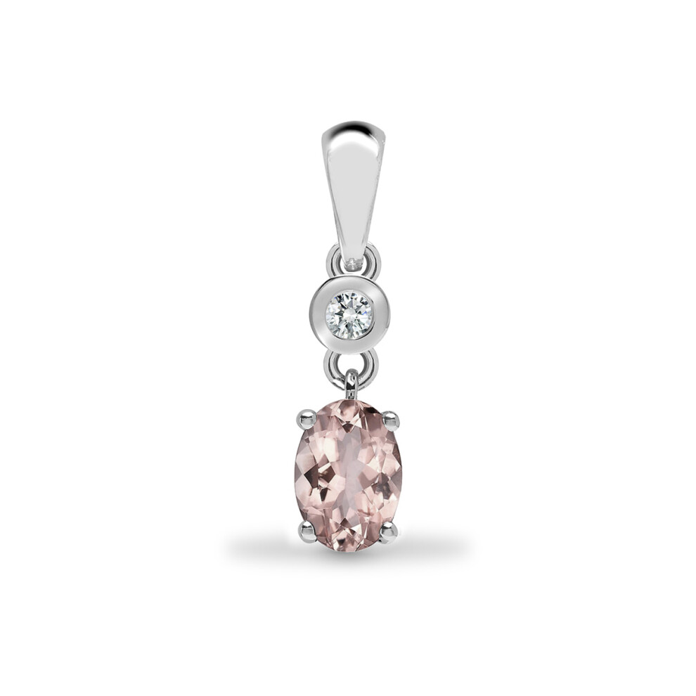 9ct White Gold  Diamond Peach Morganite Donut Solitaire Pendant - 9P144