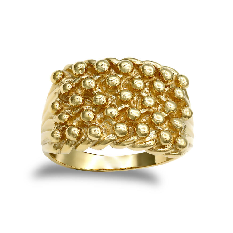 (Q) Jewelco London Men's Solid 9ct Yellow Gold 5 Row Keeper Rope Edge Ring
