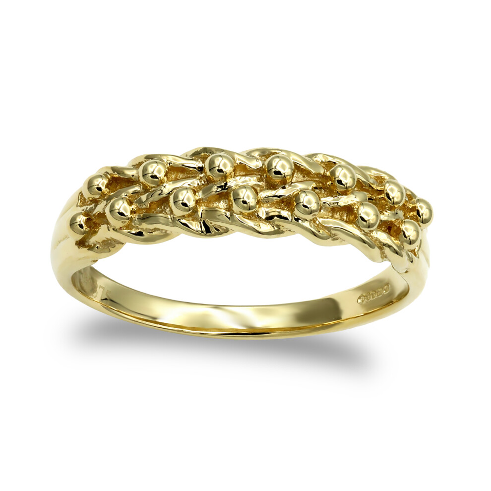 (J) Jewelco London Men's Solid 9ct Yellow Gold 2 Row Keeper Rope Edge Ring