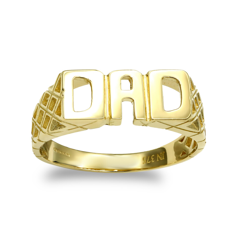 (L) Jewelco London Men's Solid 9ct Yellow Gold Basket Sides DAD Ring - JRN128