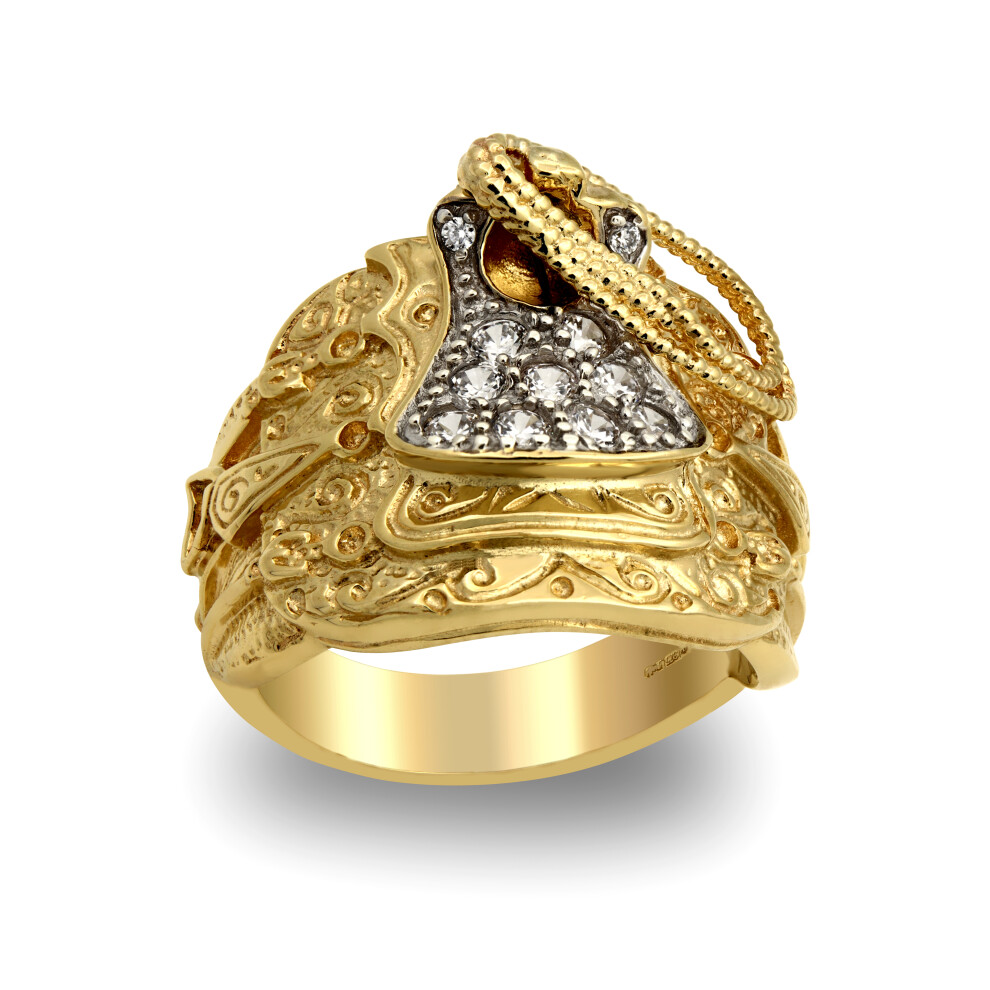 (Z+3) Jewelco London Men's Solid 9ct Yellow Gold White Round Brilliant Cubic Zirconia Horse Saddle Rope Ring