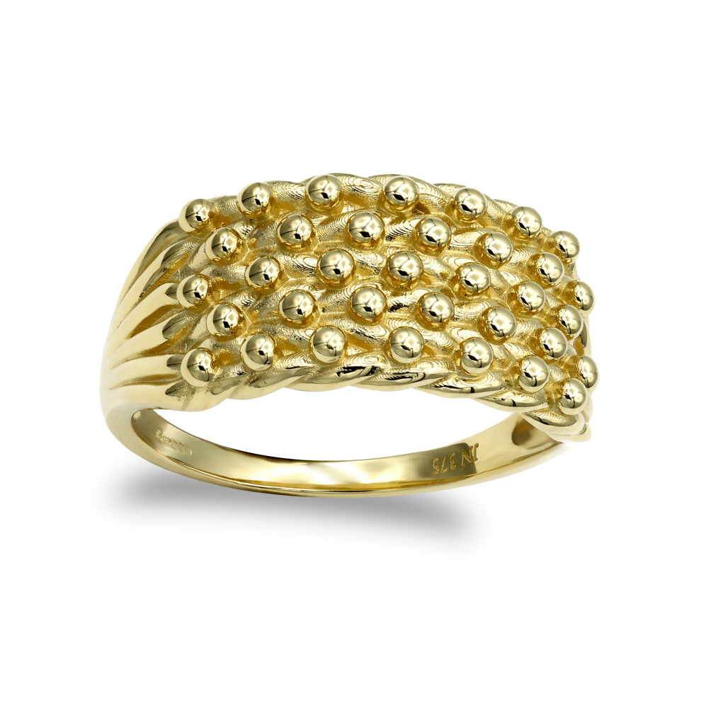 (P) Jewelco London Men's Solid 9ct Yellow Gold 5 Row Keeper Rope Edge Ring