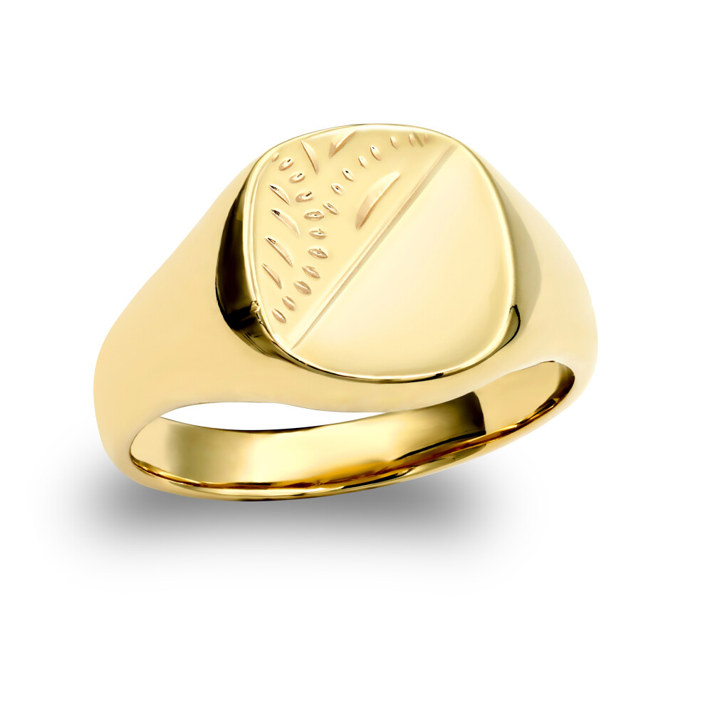 (R) Jewelco London Men's Solid 9ct Yellow Gold Diamond Cut Square Cushion Signet Ring