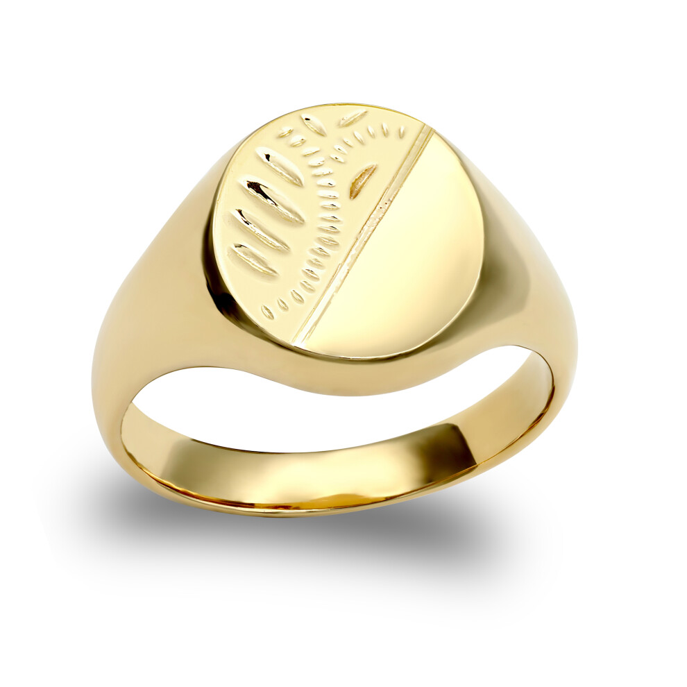 (R) Jewelco London Men's Solid 9ct Yellow Gold Diamond Cut Oval Signet Ring