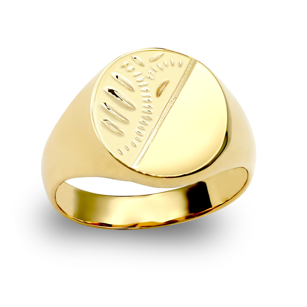 (Z) Jewelco London Men's Solid 9ct Yellow Gold Diamond Cut Oval Signet Ring