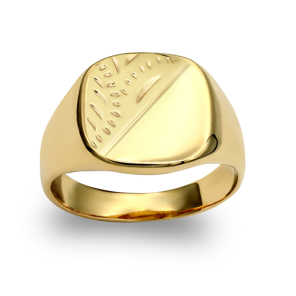 (O) Jewelco London Men's Solid 9ct Yellow Gold Diamond Cut Square Cushion Signet Ring
