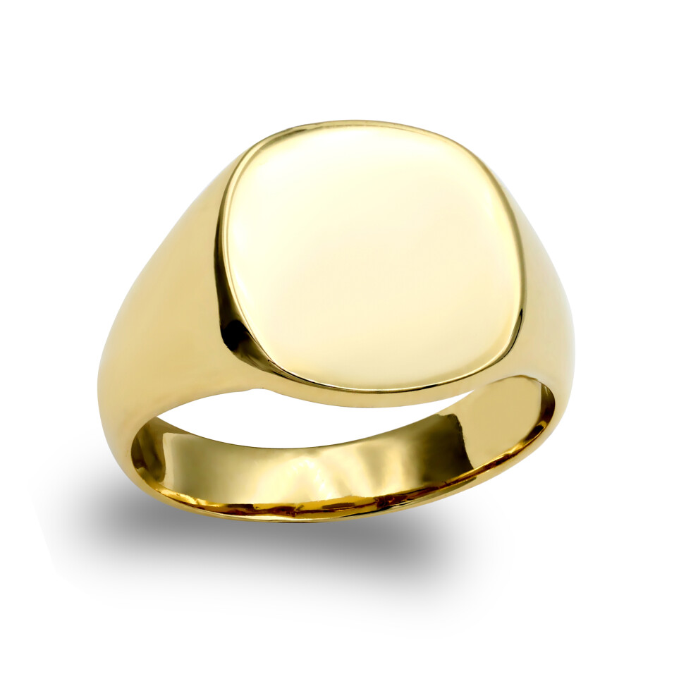 (U) Jewelco London Men's Solid 9ct Yellow Gold Square Cushion Signet Ring