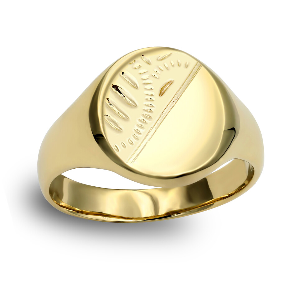 (W) Jewelco London Men's Solid 9ct Yellow Gold Diamond Cut Oval Signet Ring