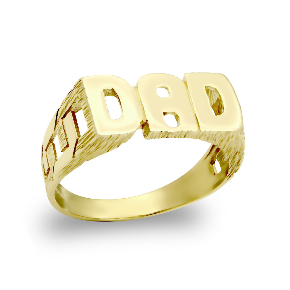 (X) Jewelco London Men's Solid 9ct Yellow Gold Curb Link Sides DAD Ring - JRN126A