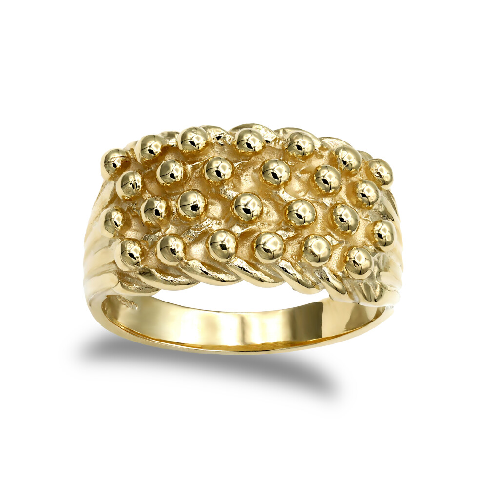 (W) Jewelco London Men's Solid 9ct Yellow Gold 4 Row Keeper Rope Edge Ring