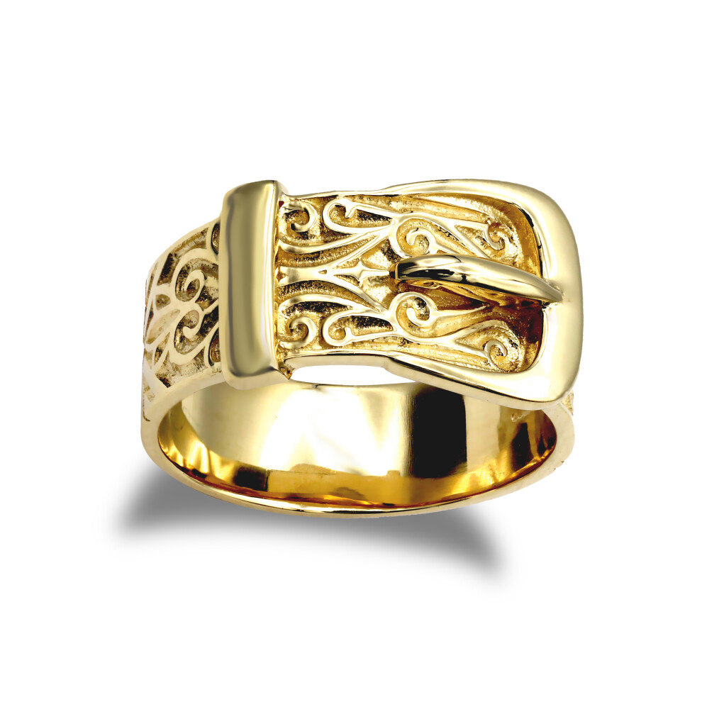 (Y) Jewelco London Men's Solid 9ct Yellow Gold Single Buckle Ring