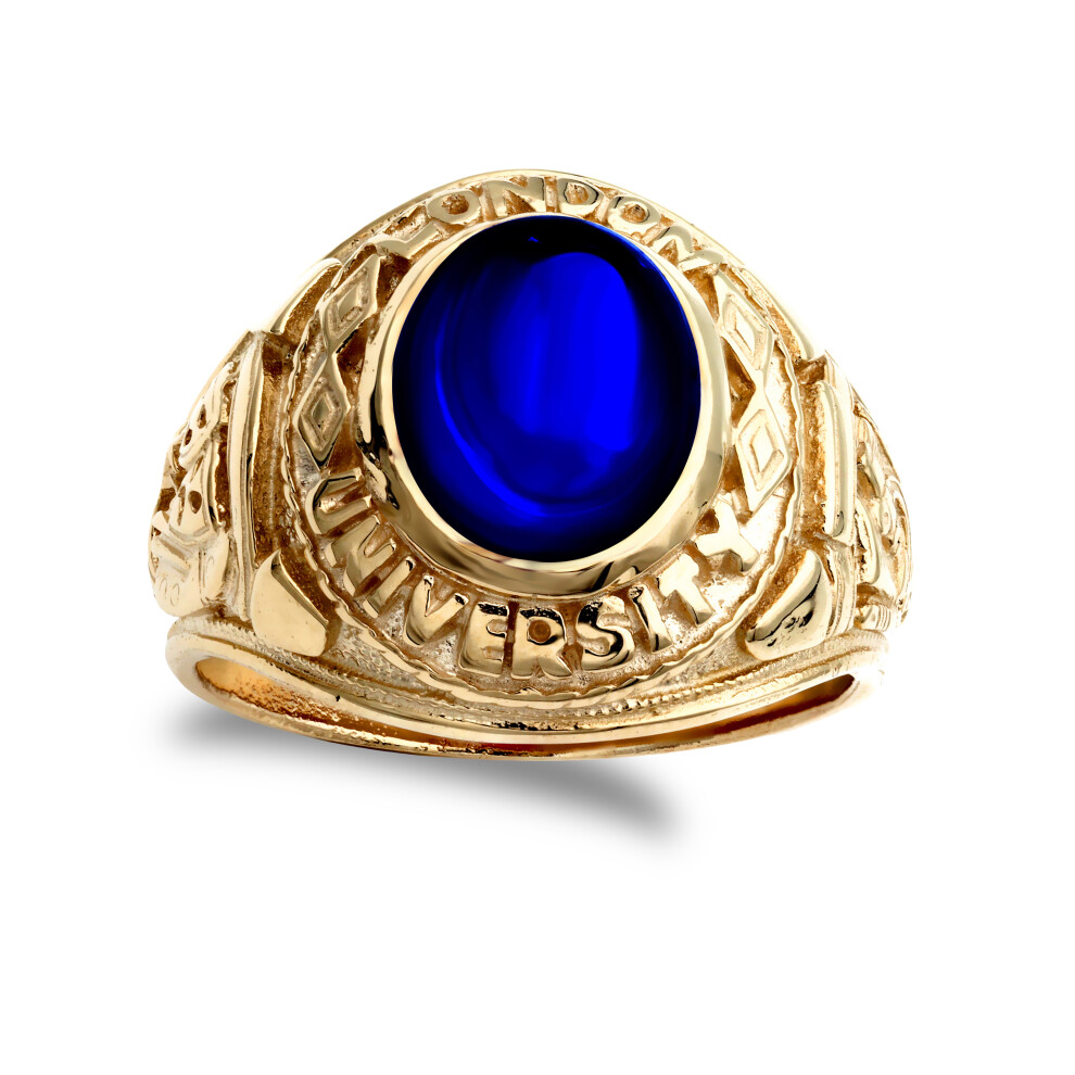 (Z+1) Jewelco London Men's Solid 9ct Yellow Gold Blue Oval Cubic Zirconia Cabochon Solitaire Oval University College Ring