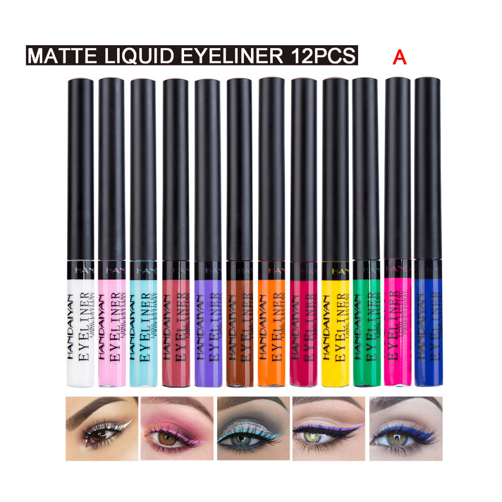 Multicoloured (A) 12Pcs/Set Liquid Eyeliner Smudge-Proof Art Makeup