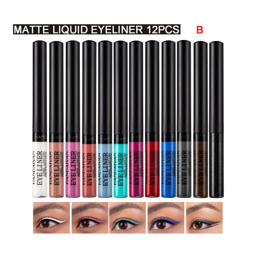 (B) 12pcs/set Liquid Eyeliner Smudge-proof Art Makeup