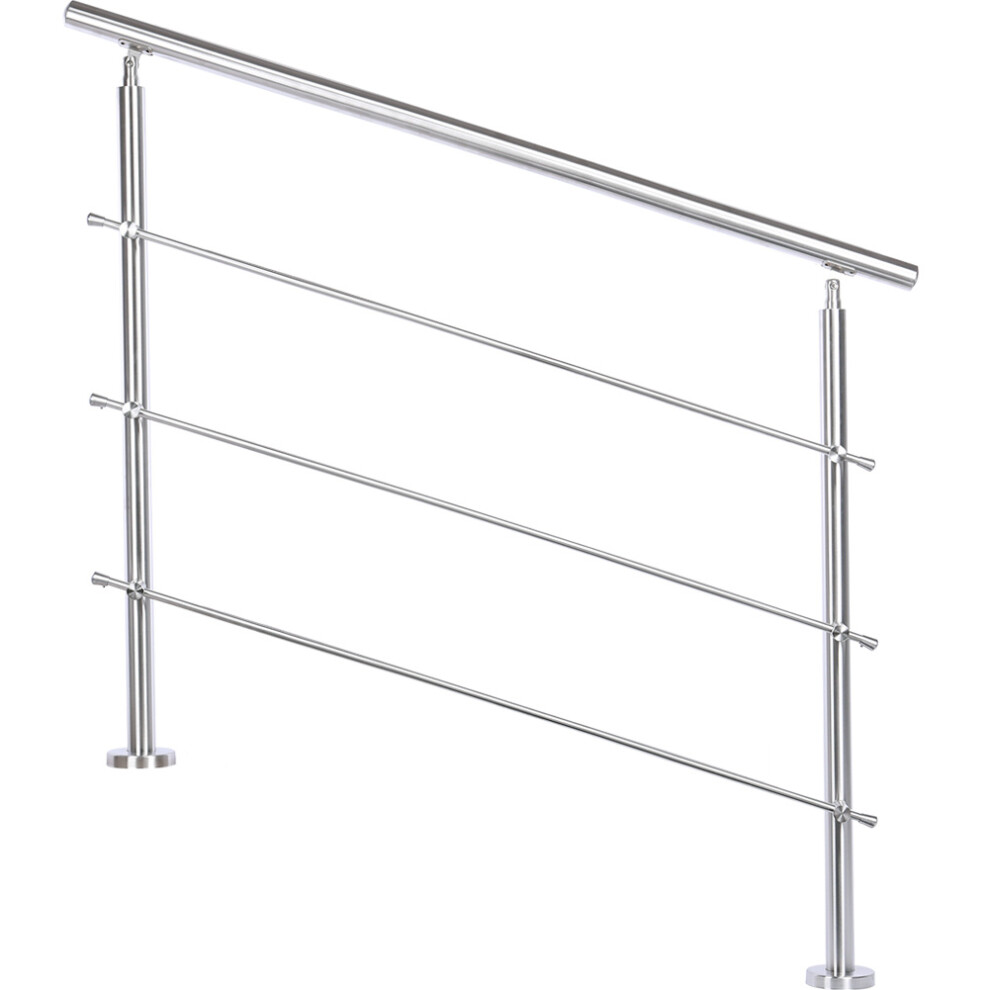 (150cm 3 Cross Bar) Silver Floor Mount Stainless Steel Handrail for Slopes and Stairs
