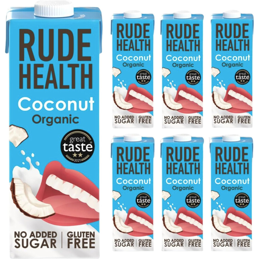 Rude Health 6 x 1 Litre Organic Coconut Dairy-Alt Milk, 100% Natural Organic Drink, Lactose Free, Dairy Free & Gluten-Free, No Added Sugar