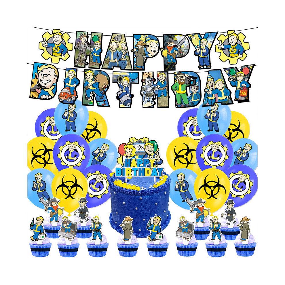 (A1(4pcs)) Game Fallout Kid Birthday Party Decoration Pull Flags Balloons Cake Inserts Fallout Party Supplies