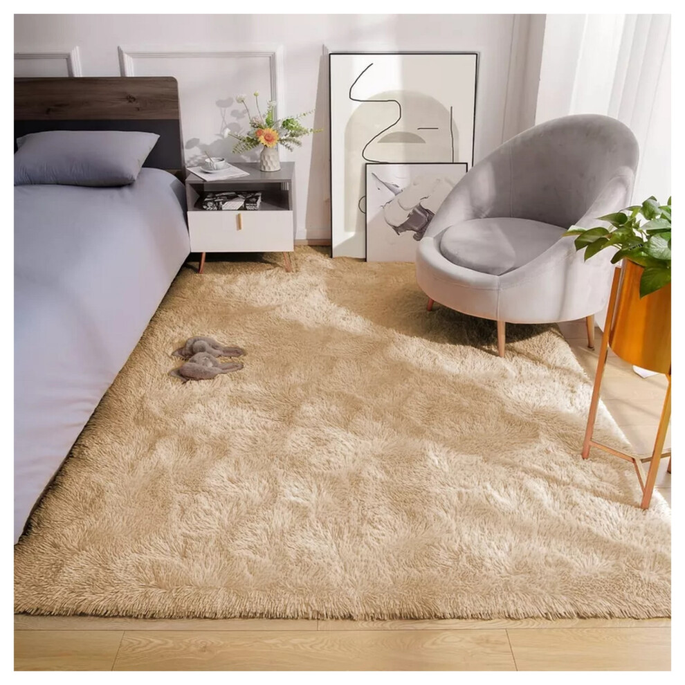 (60 x 110 cm (2 ft x 3 ft 7 in)-Mat, Beige) Anti Slip Shaggy Rug For Living Room Runner Carpet