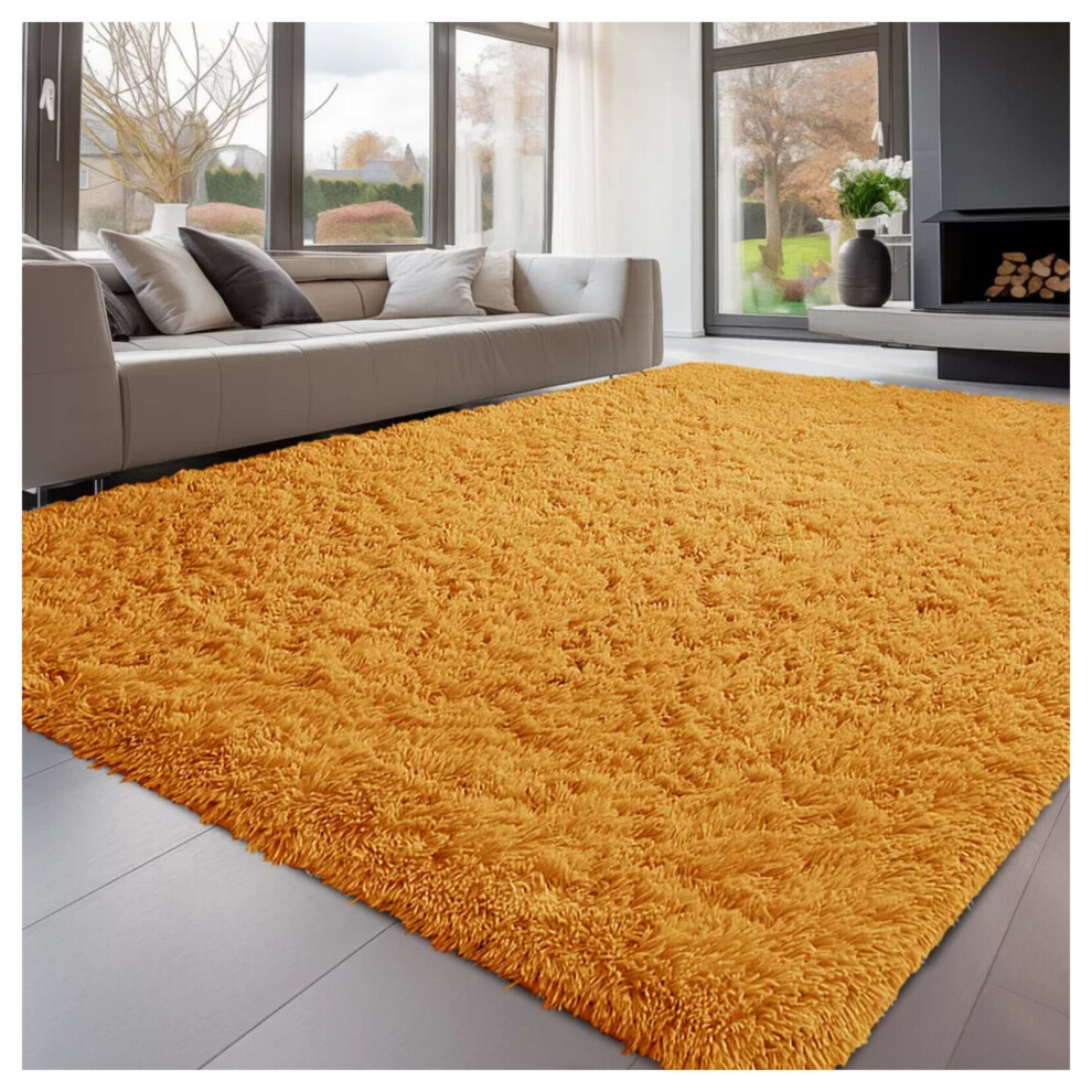 (120cm x 170cm (4ft x 5ft 8"), Ochre) Anti Slip Shaggy Rug For Living Room Runner Carpet