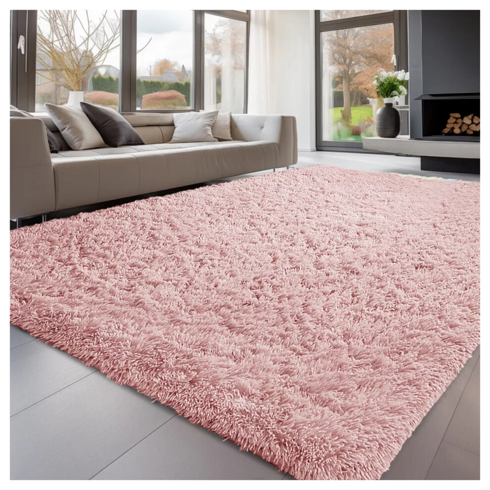 (160cm x 230cm (5ft 4" x 7ft 8"), Pink) Anti Slip Shaggy Rug For Living Room Runner Carpet